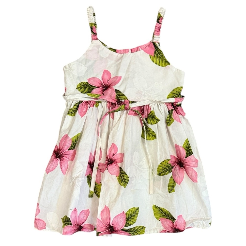 Pacific Legend Sleeveless Hawaiian Dress White/Pink Floral Cotton Tie USA 3-4yrs